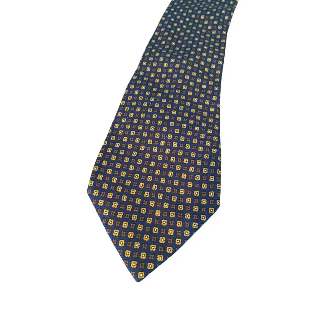 Stefanozzi Italy Silk Tie Navy Gold Geometric‎ Medallion Necktie